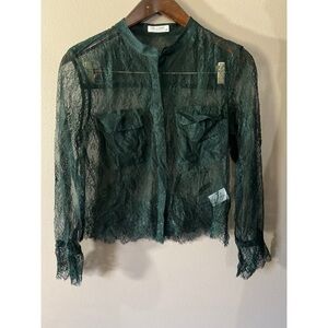 Equipment Sheer Green Lace Top